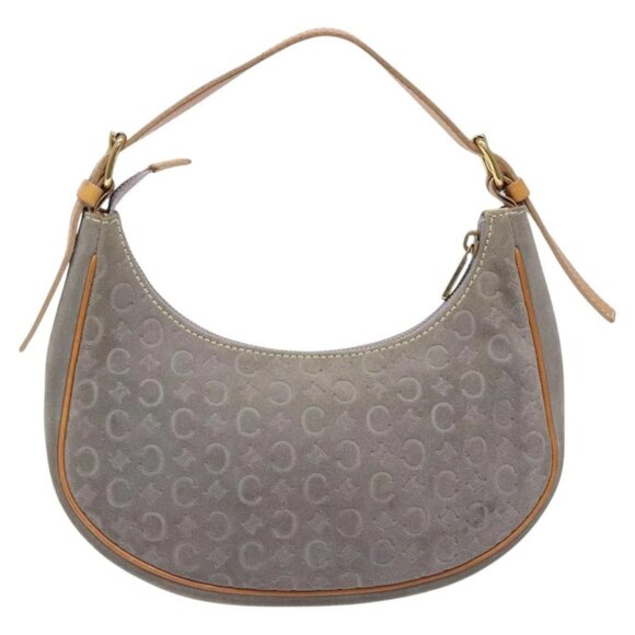 CELINE C Macadam Canvas Hand Bag Suede Leather Purple Gold - Picture 2 of 15